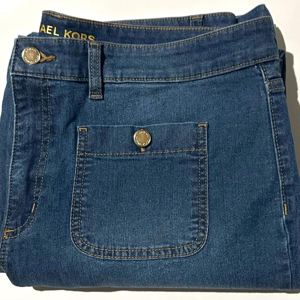 Michael Kors Womens Med Dark Wash Wide Leg Jeans Size 16 Flat Front Pockets